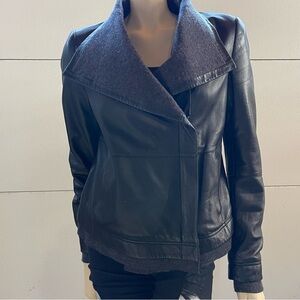 Andrew Marc Women's Asymmetrical shawl collar  Leather Jacket with wool lining